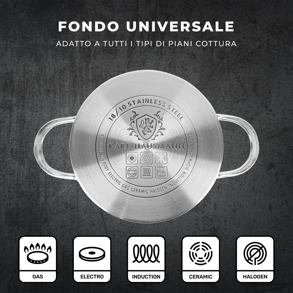 KARL HAUSMANN Pentola Acciaio Inox - 1.9L - 16 cm - Casseruola Induzione con Coperchio Vetro - Pentola Inox 18/10 - Scala Misura - Per Tutti i Fuochi - Pentole Acciaio Inossidabile
