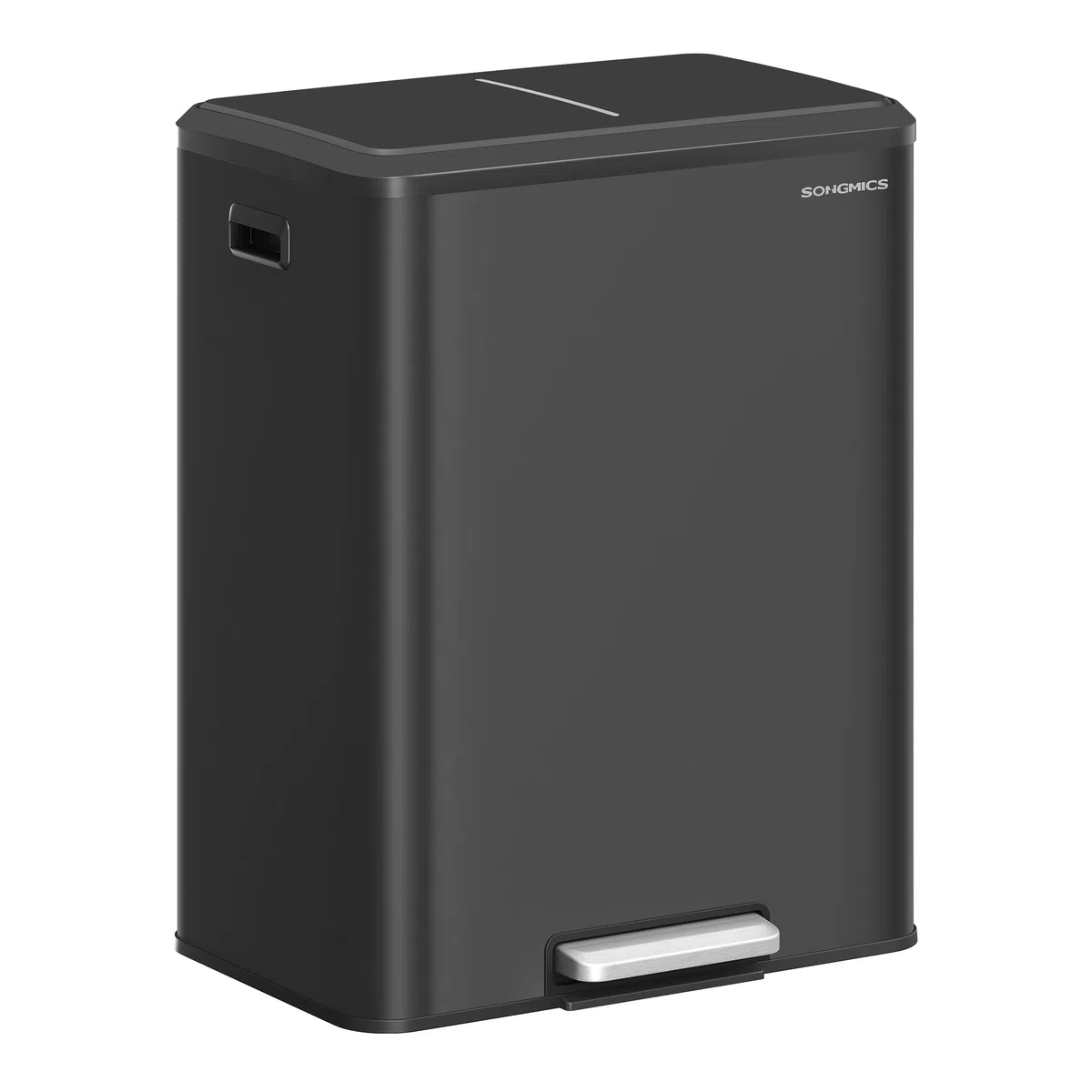 SONGMICS Cestino da Cucina, 2 x 30 L, Pattumiera Doppia per Raccolta Differenziata, Secchi Interni, Acciaio, Coperchio a Chiusura Morbida, Pedale Ampio, Nero Inchiostro LTB556B02