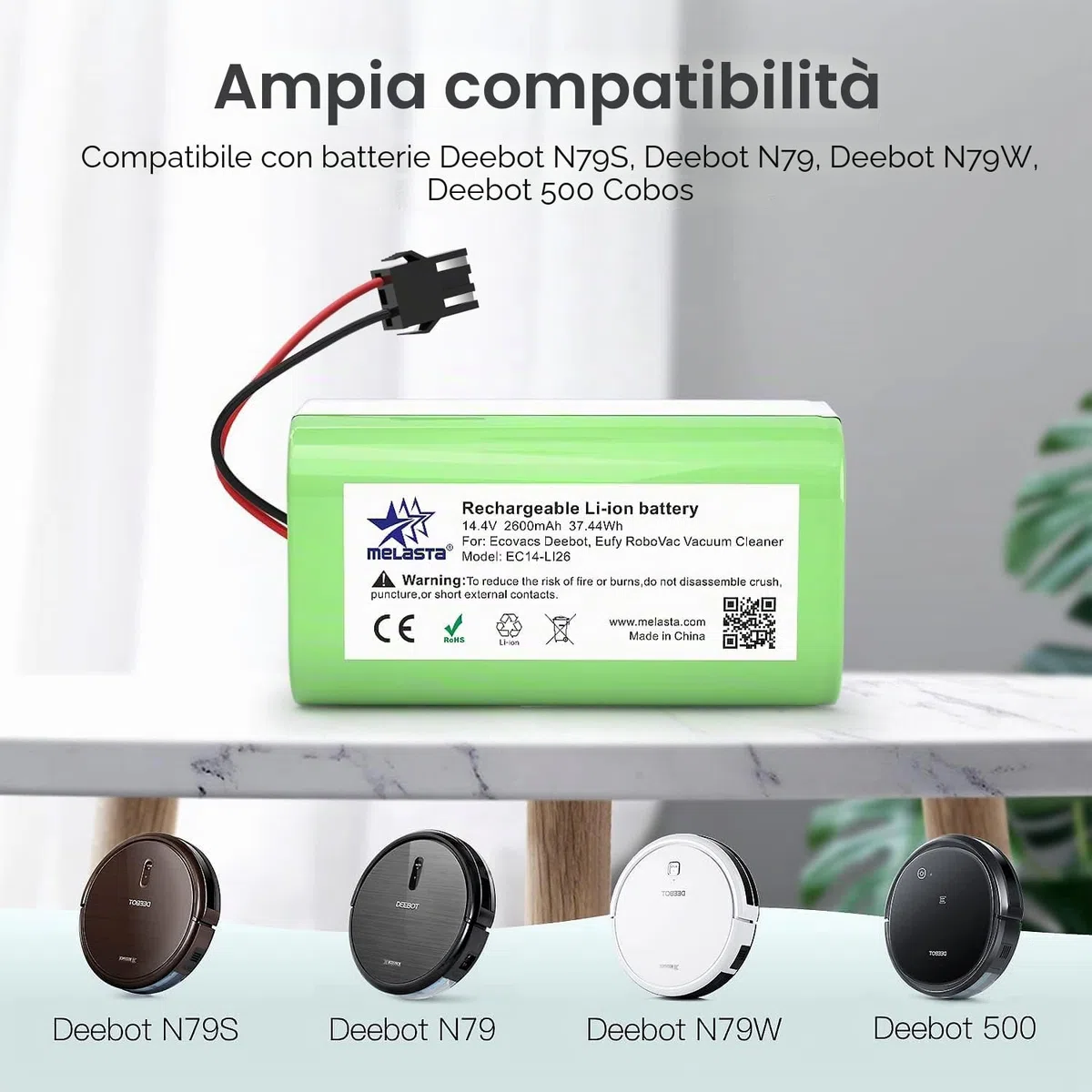 melasta 14.4V 2600mAh Li-ion Batteria di Ricambio Compatible IKOHS Netbot S14, S15, Lefant T700, Eufy RoboVac 11, 11S, 12, 15C,15C Max,15T,30,30C,35C, Deebot N79S N79, Conga Excellence 990 950 1090
