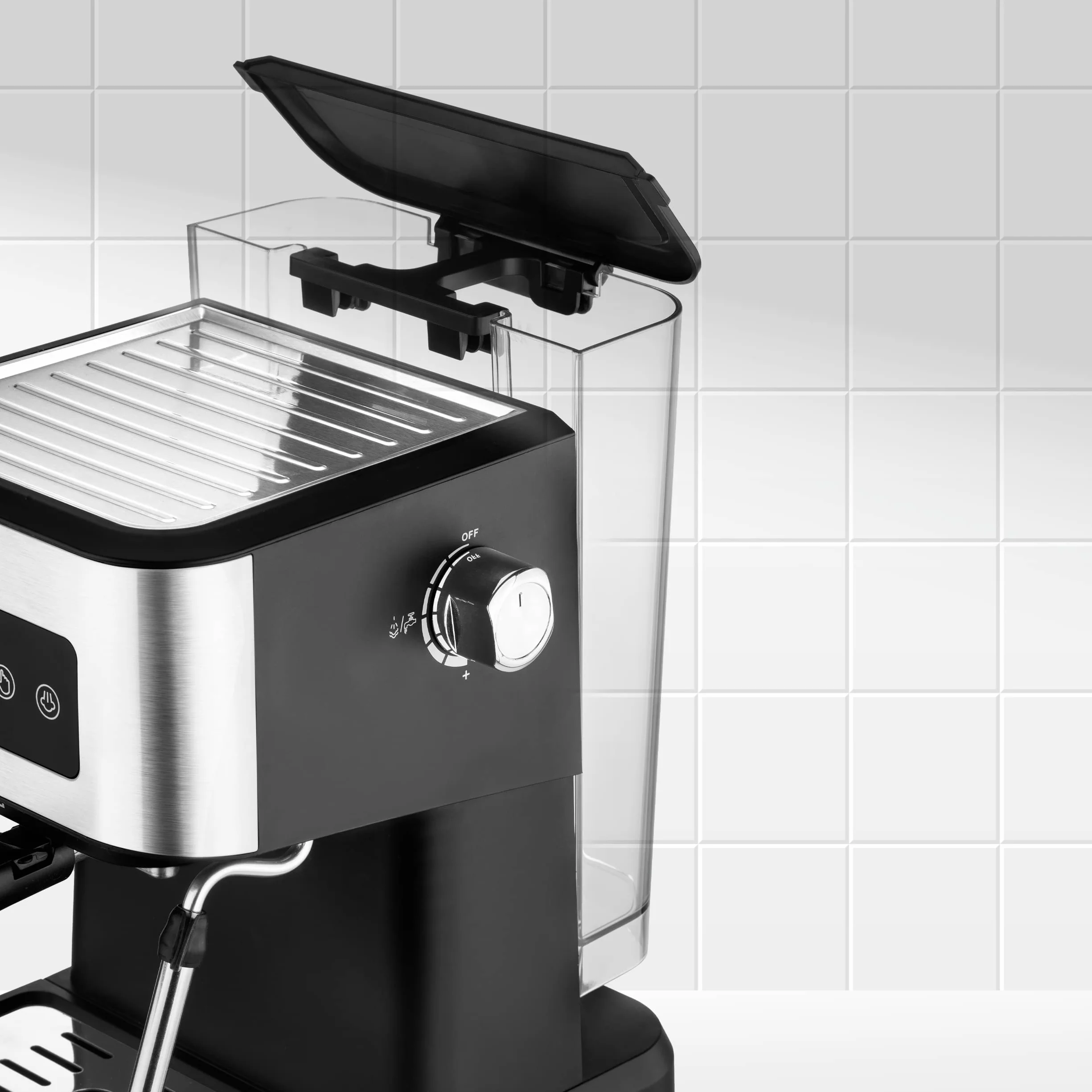 Ufesa Monza Macchina Caffè macinato e Cialde Monodose ESE, Pressione 20 BAR, Pannello Digitale Tattile, Vaporiera Regolabile, Serbatoio 1,5 L, Funzione Scaldatazze, 1050 W