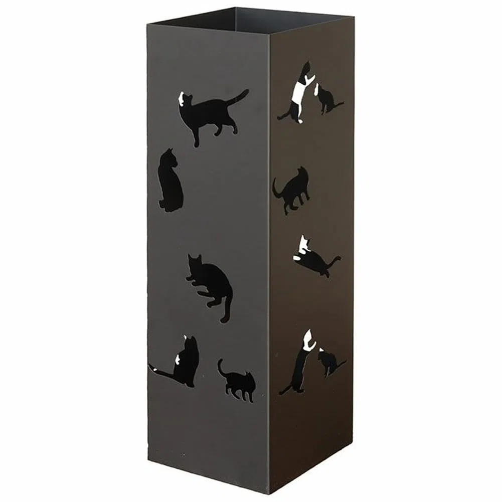 BAKAJI Portaombrelli da Ingresso in Metallo 15.5 x 15.5 x 49 cm, Forma Quadrata, Design Gatti, Porta Ombrello Decorativo Elegante e Salvaspazio, Ideale per Organizzare Ombrelli (Nero)
