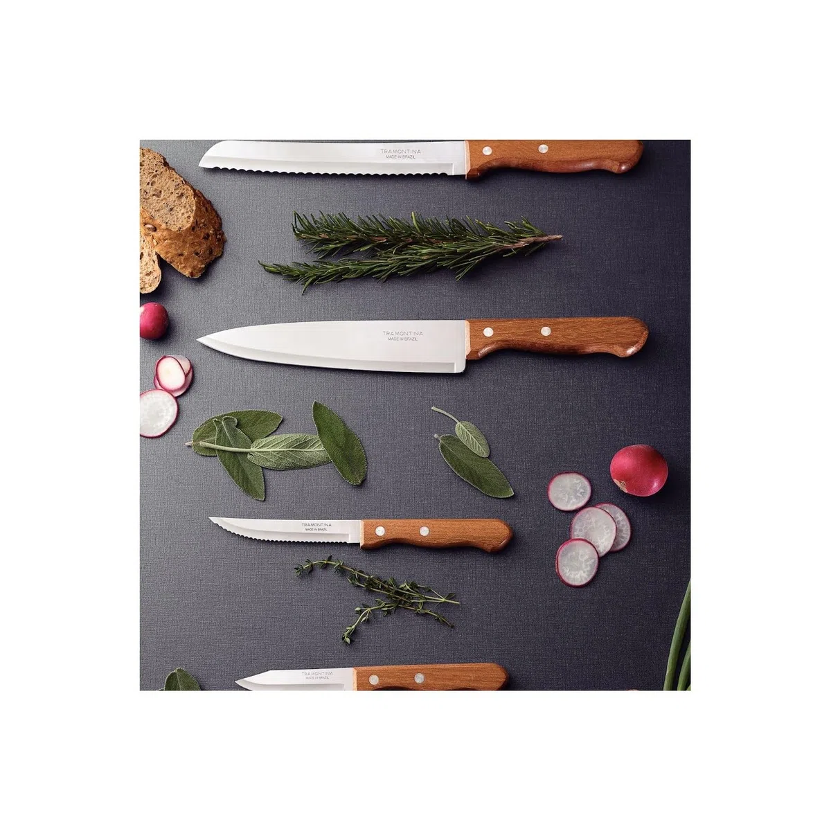 Tramontina Set di Coltelli in Acciaio Inox e Legno Naturale Dynamic 4 Pezzi