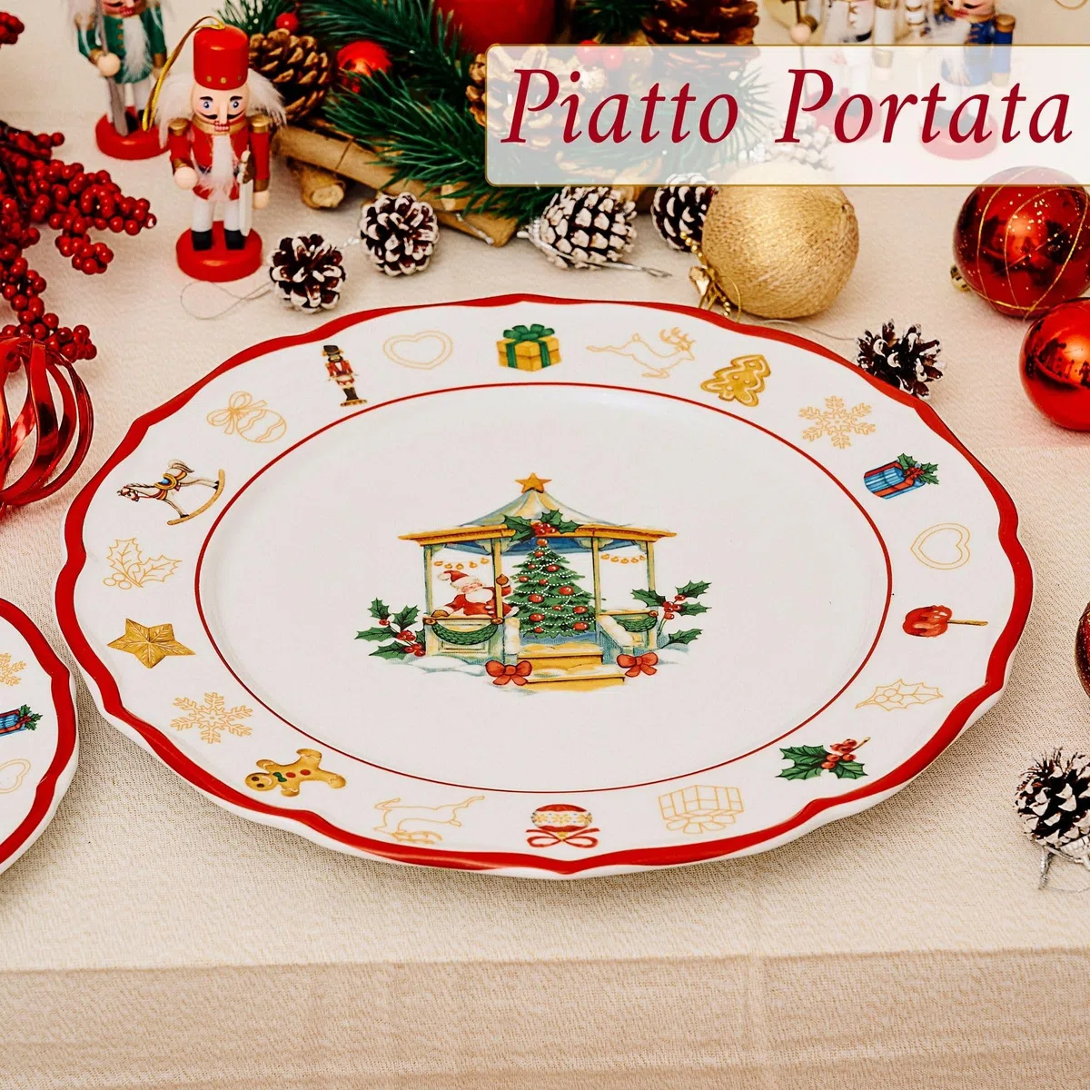NAMAI - Piatto Panettone Natalizio 33 CM, Porcellana Resistente, Eleganza Natalizia, Adatto In Lavastoviglie e Microonde, Piatti Natalizi, Idea Regalo (Piatto Panettone)