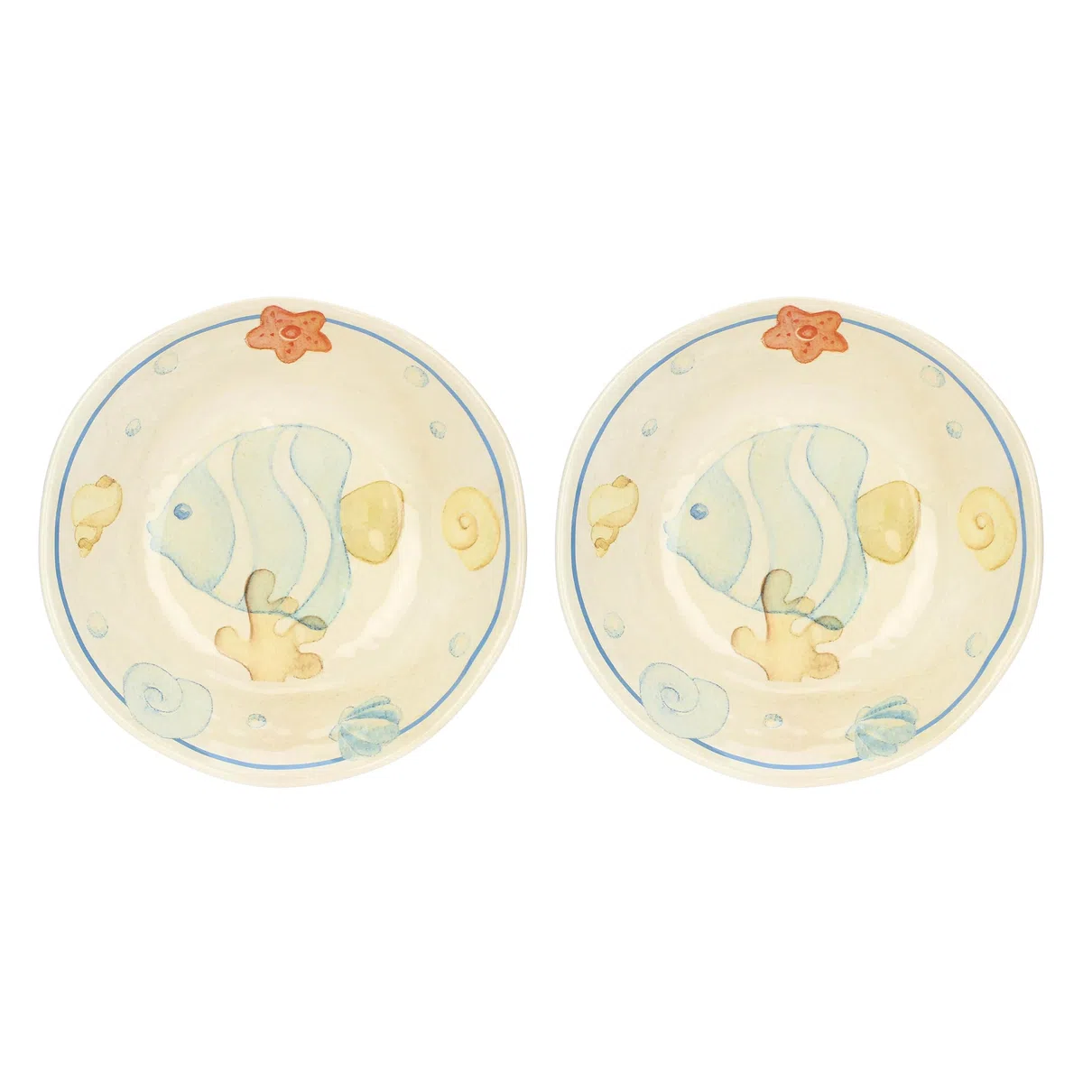 THUN, Set 2 Piatti Fondi in Melammina, Linea Mare da Amare, Idea Regalo per la Cucina, Ø 19.5 cm