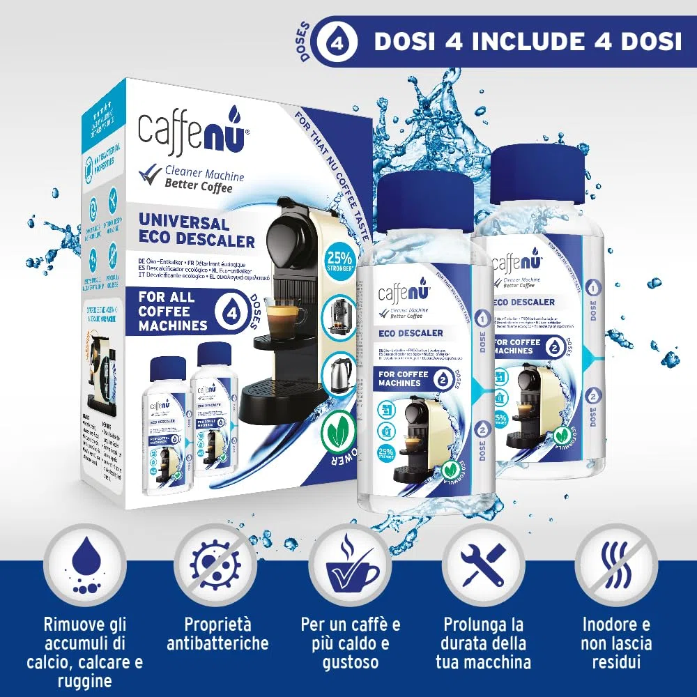 Caffenu | Decalcificante liquido per macchine da caffè 400 ml Eco | Decalcificante liquido per kit da barista | universale compatibile con Nespresso, Delonghi, Lavazza | 4 dosi