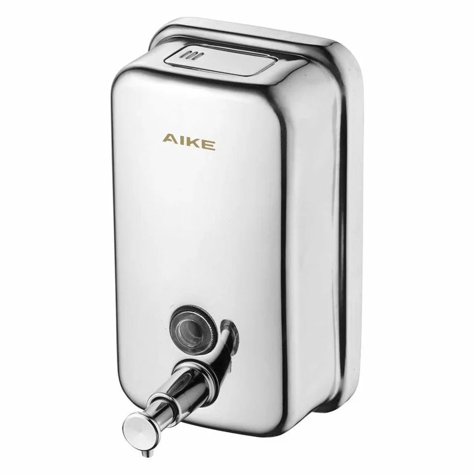 AIKE Dispensatore di Sapone Liquido Commerciale a Parete Manuale, in Acciaio Inossidabile Lucido da 1000 ml, AK1001 (Lucido)