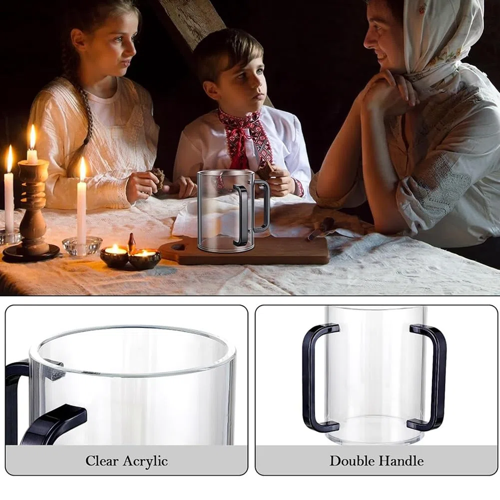 Bicchiere per lavaggio a mano Netilat Yadayim, Passover, Shabbat, Shul, sinagoga, in acrilico con manici, set di bicchieri da tè, tazza da birra, tazza da succo