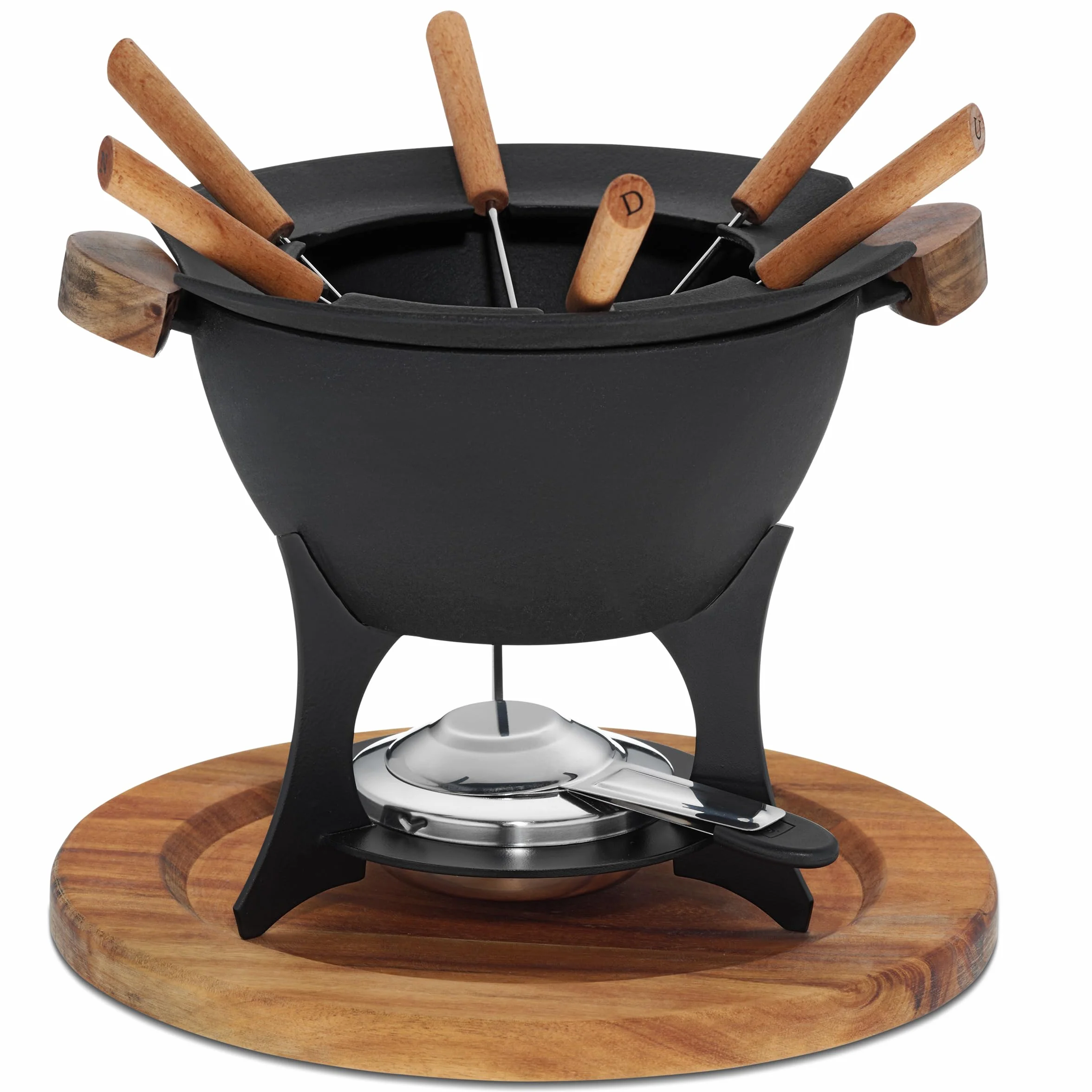 kela Set per fonduta di carne11 Pezzi, fonduta in ghisa per 6 Persone Country, Set per fonduta con Supporto per Pasta combustibile, forchette, portaforchette