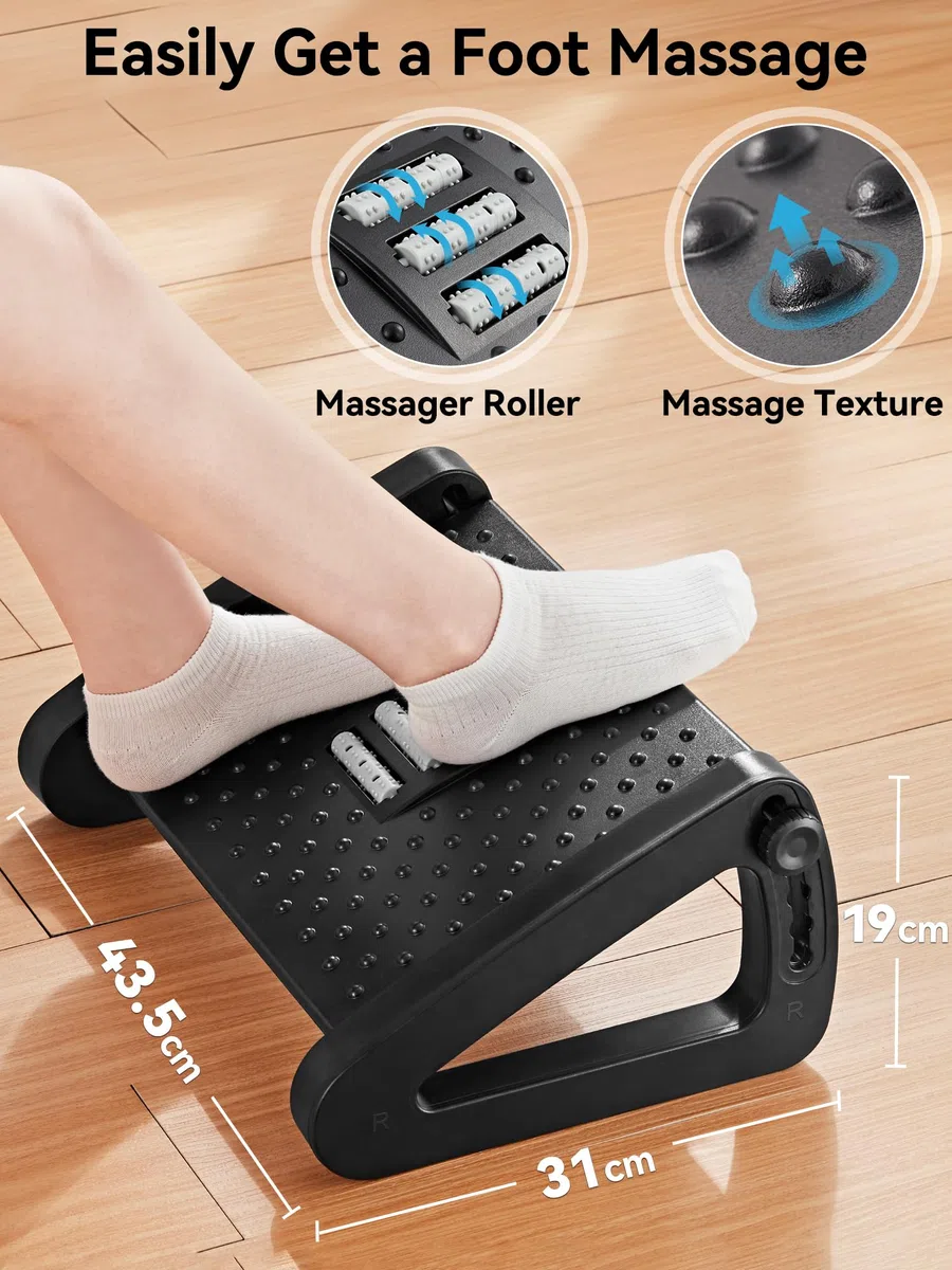 HEETA Poggiapiedi da Scrivania, Ergonomico Regolabile in Altezza Con Funzione Massaggiatore per Ufficio e Casa