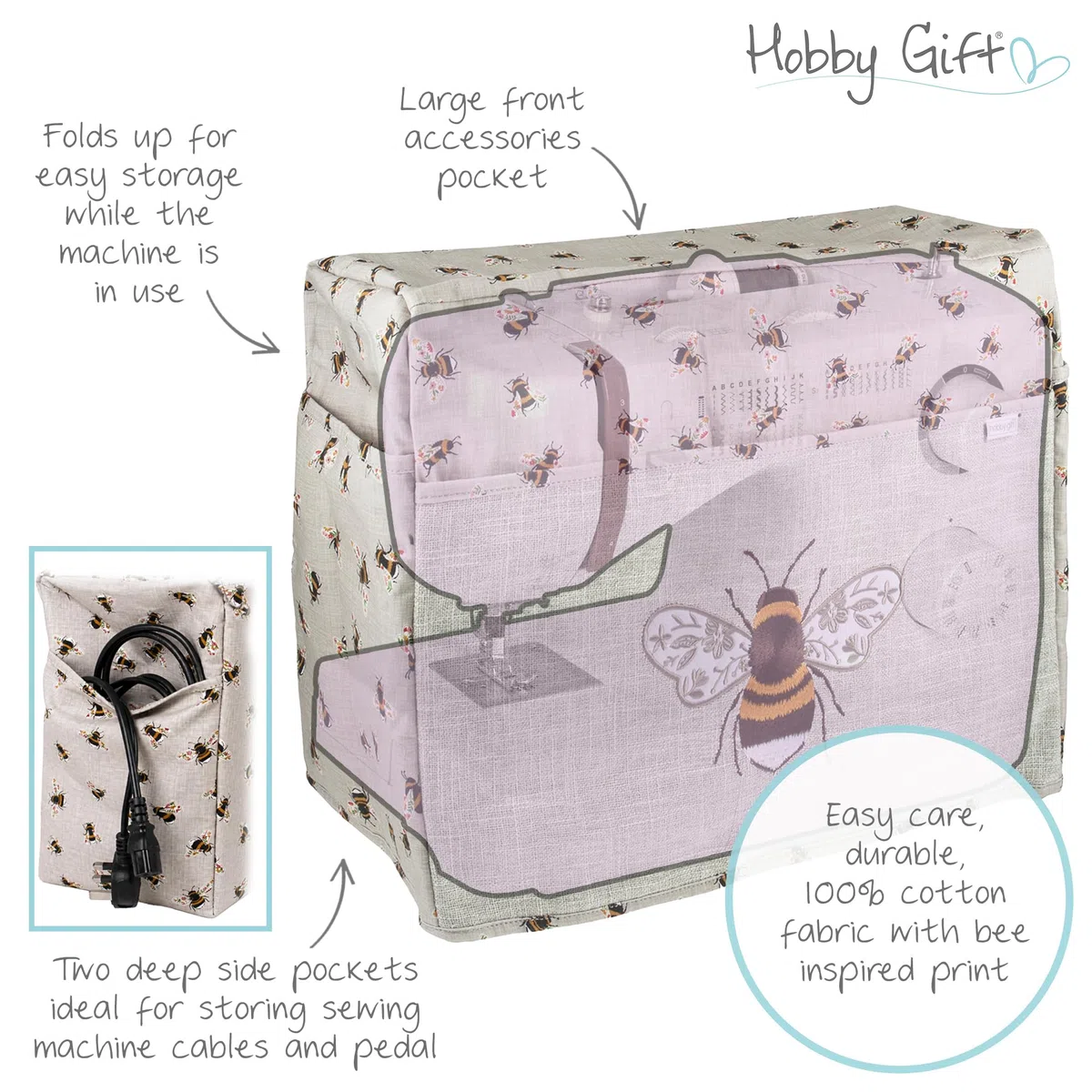 Hobby Gift Exclusive Sewing & Embroidery Machine Cover with Pockets, Dust, for Most Standard Machines Singer Brother 33.5 x 44 x 21cm, MRSMC 87