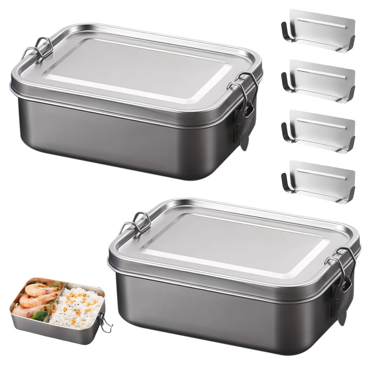 Contenitore per il pane con scomparti: 2 pezzi, Contenitore per il pranzo in acciaio inox 304, Contenitore per il pranzo a prova di perdite, Contenitore per il pane con anello di tenuta