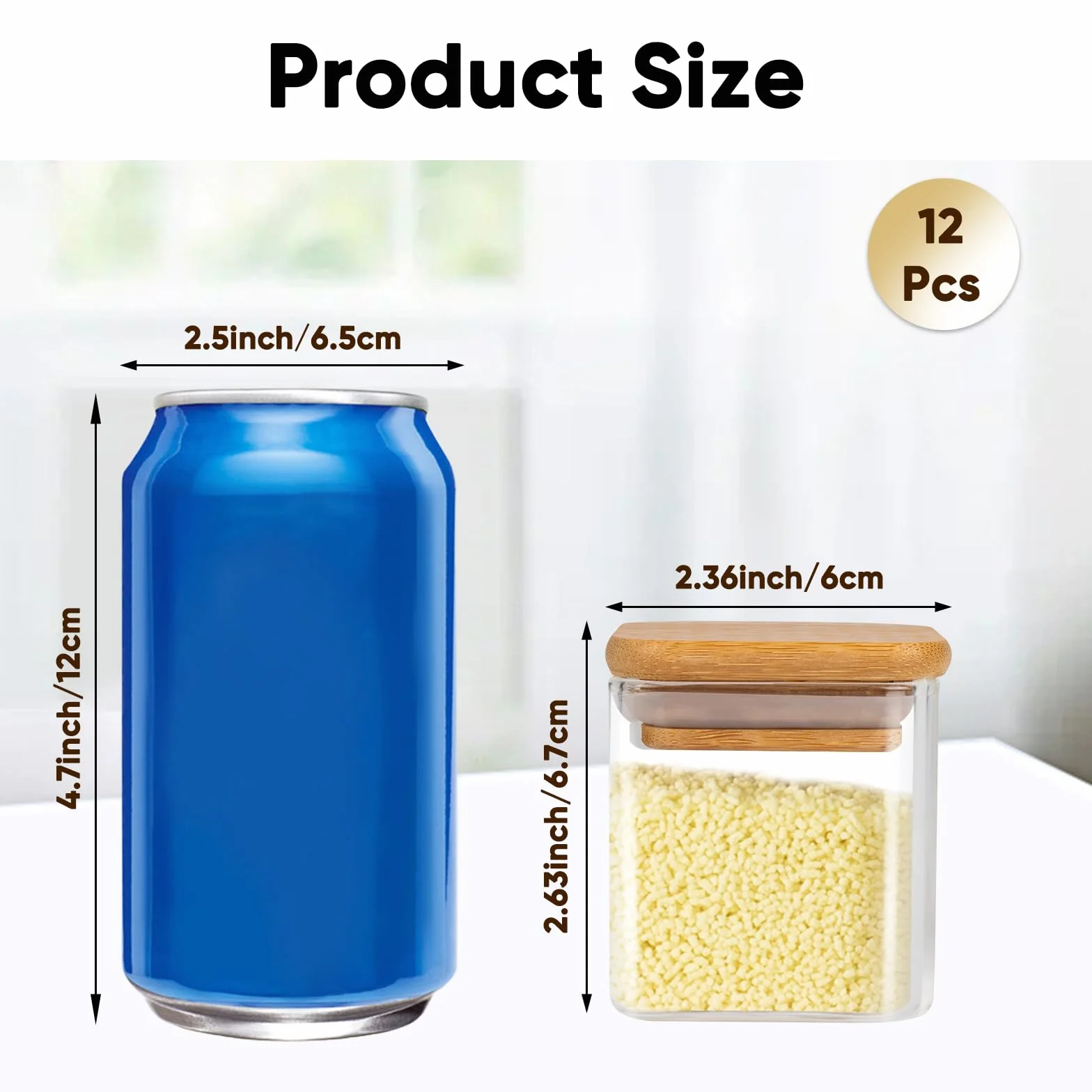 Set di 12 barattoli per spezie, rettangolari, da 120 ml, con coperchio in bambù, con etichette e pennarello bianco