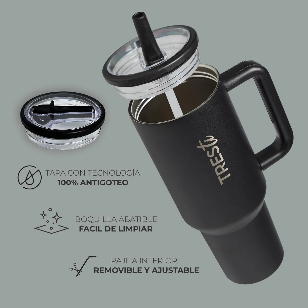 Termos in Acciaio Inox 1,2L – Borraccia Termica 100% Antiperdite – Bevande Fredde 12H/Calde 6H – Per Caffè, Tè, Acqua, Tisana – Bottiglia Doppia Parete con Manico Antiscivolo - Senza BPA – Nero
