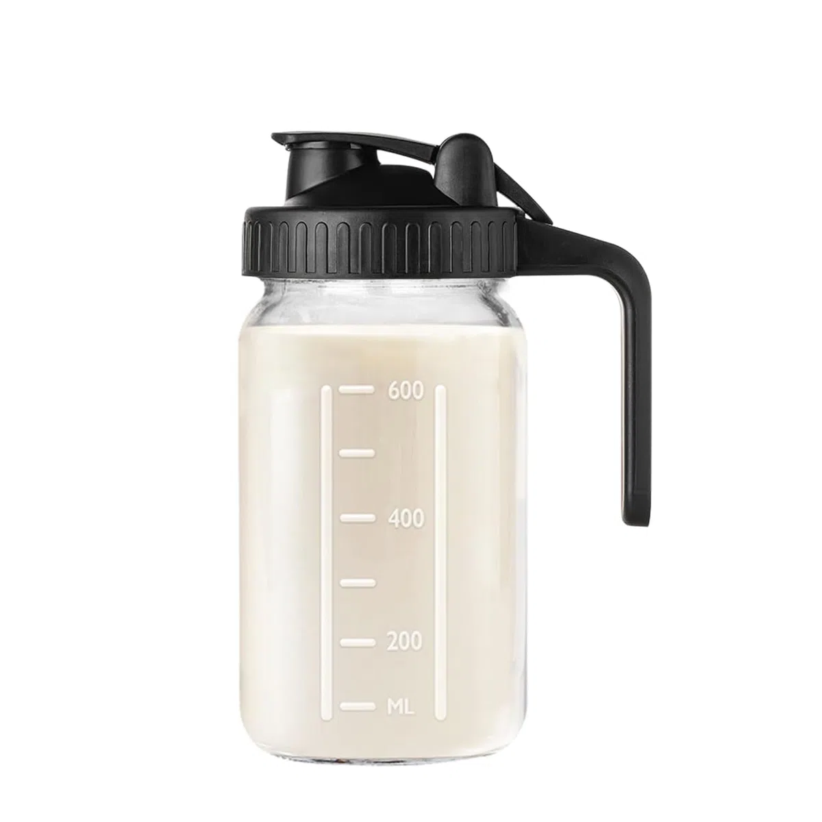 Hniuyun Brocca per latte, 907 ml, ermetica, in vetro, a bocca larga, con coperchio per versare latte materno, tè freddo, caffè freddo, succo di frutta (nero)