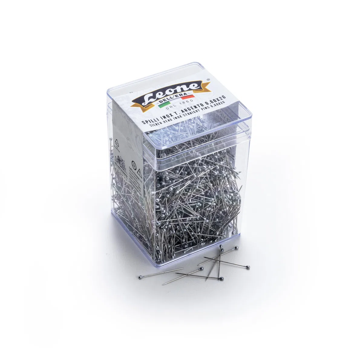 Spilli per Camicie in Acciaio Inox con testa a goccia argentata Leone Dell'Era - Barattolo da 2.500 pezzi - mm 0,60 x26