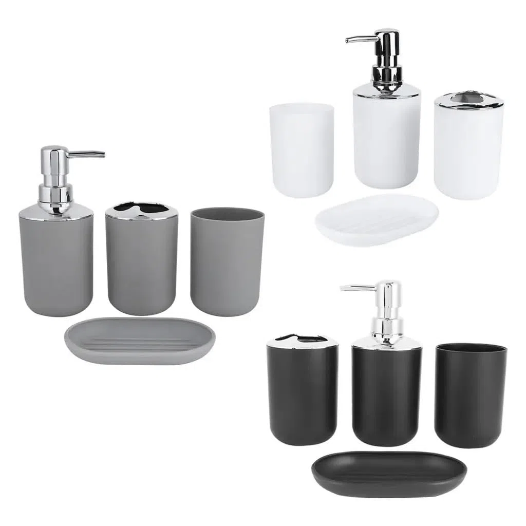Set Bagno Accessori Completo 4 pezzi di accessori da bagno in plastica ABS Set portaspazzolino portasapone decorazione bancone for la casa hotel(Brown)
