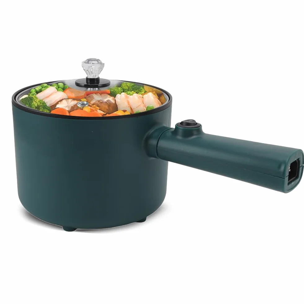 Pentola elettrica con coperchio Pentola per noodle elettrica da 1,8 litri Multicooker con coperchio Fornello elettrico a manico lungo per dormitorio da viaggio Spatola e uovo a riscaldamento rapido