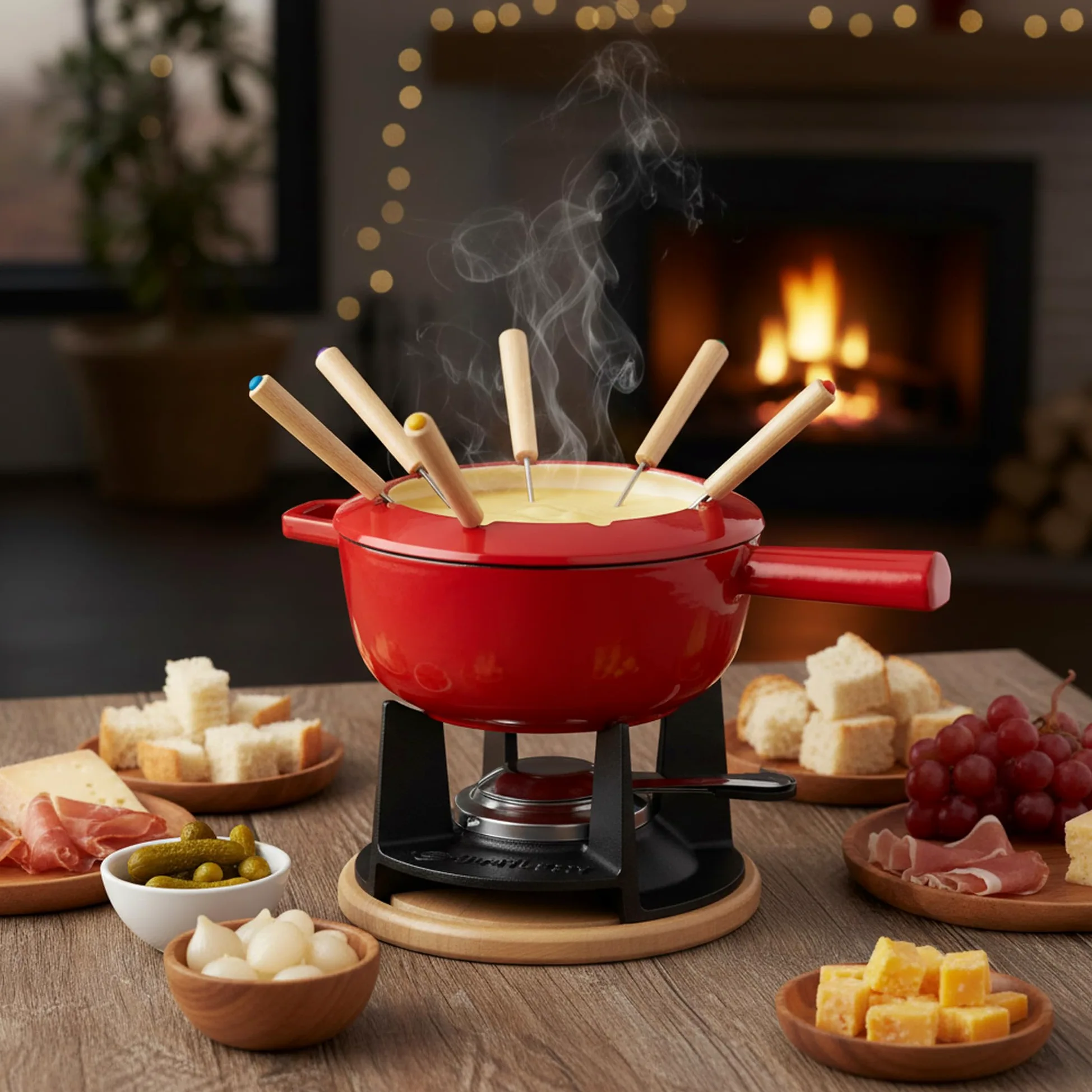 Mahlzeit Set per fonduta in ghisa 6 Persone | 2 Litri | Fondueset 13 Pezzi con bruciatore e forchette | Fonduta Set, Fonduta di Formaggio Set, Fonduta di Carne Set