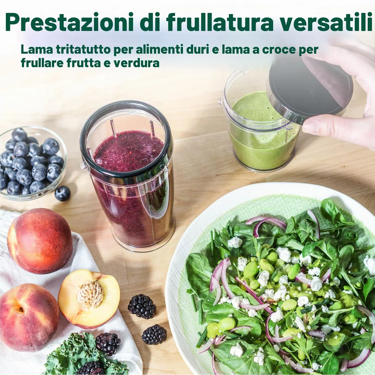 bella Mini Frullatore Elettrico Portatile Rocket in Acciaio Inossidabile, Set da 12 Pezzi, Mixer e Tritatutto per Smoothies, Frullati e Salse, 240 Watt, Nero