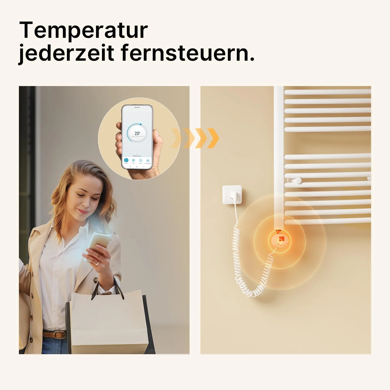 EMKE Barra riscaldante con termostato per termosifoni da bagno, 600 W, cartuccia di riscaldamento intelligente WiFi, in acciaio inox, per radiatore, scaldasalviette, scaldasalviette, elettrico, bianco