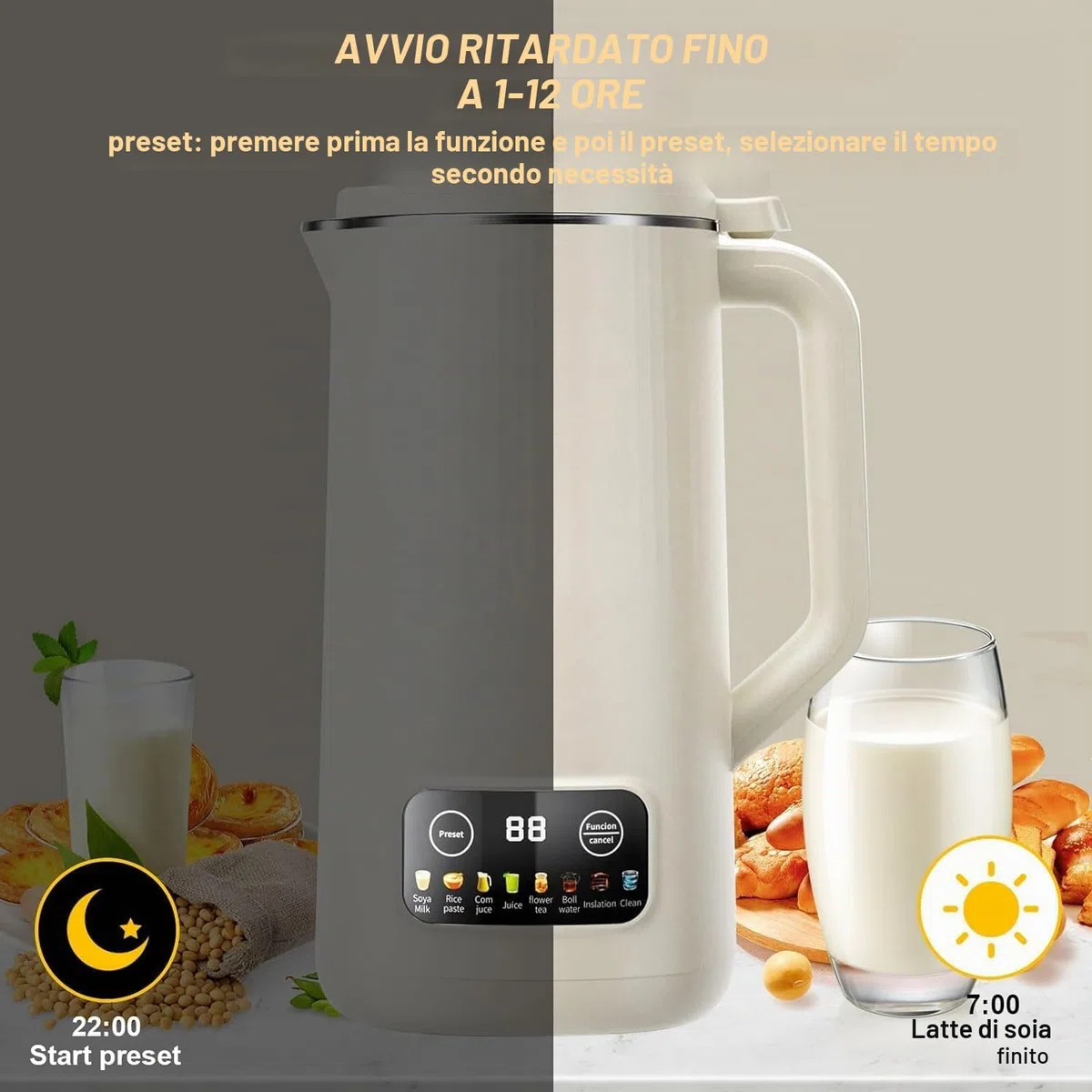 Macchina per latte di soia multifunzionale, Macchina per il latte di noci - Pressa per latte di mandorla automatica multifunzionale da 20 once, Con avvio ritardato|Tenuta Achaud|Autopulente