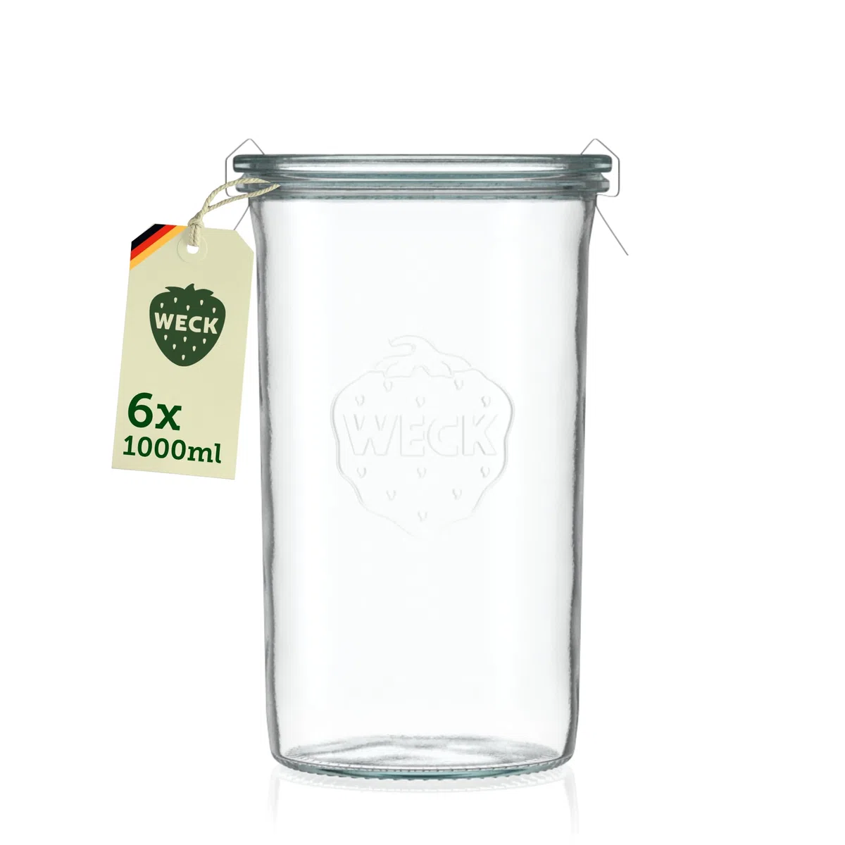 SICIGNANO Vaso Vetro Weck Conf.6 Pz. Con Coperchio Chiusura Ermetica Clip Inox in Confezione Originale (1000, Circolare, 1, MCMSIC)
