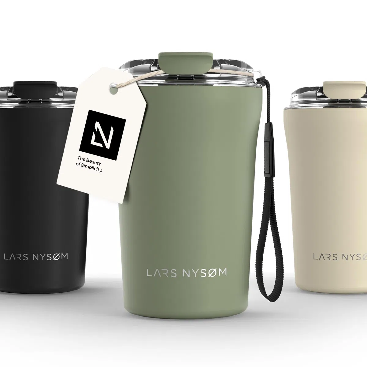 LARS NYSØM Tazza Termica per caffè Thermo Coffee Mug-to-Go con Cinturino & Coperchio in Tritan 380ml | Tazza da Viaggio 0,38 Litri con Isolamento | Per caffè e tè (Sage Green, 380ml)