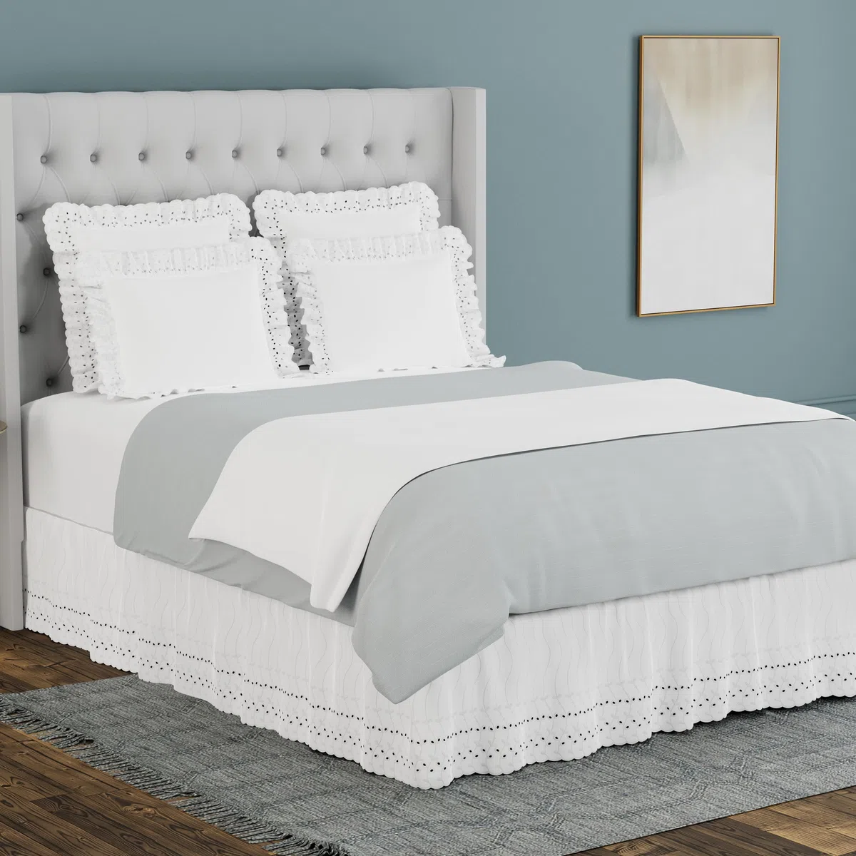 Fresh Ideas Eyelet Ruffled Pillow 2 Pack Sham, Cotone, White, King