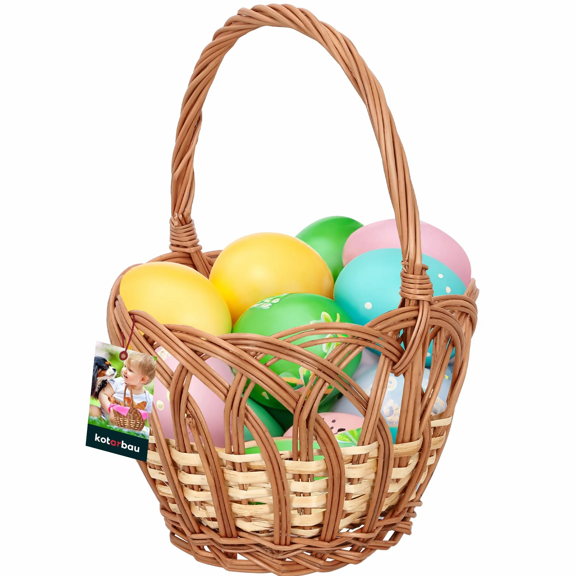KOTARBAU Cestino per la spesa in vimini rotondo marrone naturale 250 x 170 mm con manico intrecciato in vimini per lo shopping e per picnic | Cesto decorativo per bambini
