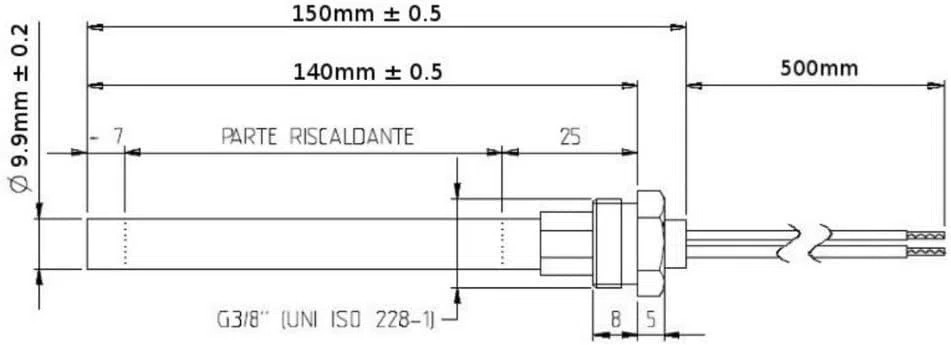 Candeletta Accensione Stufa Pellet 300W, Diametro 9,9mm e Lunghezza 140mm (150mm Totali) Filettatura 3/8" Gas, Resistenza per Riscaldamento Rapido, Ricambio per Modelli Ungaro Piazzetta