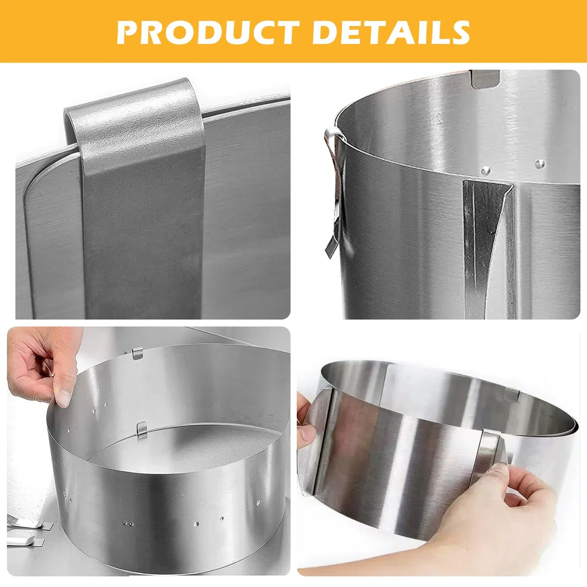 PORFOYO 3 anelli per torte regolabili in altezza 5 cm, 8 cm, 10 cm, in acciaio inox, larghezza 16 – 30 cm, telaio rotondo, stabile stampo per torte, anello rotondo regolabile per cuocere e decorare