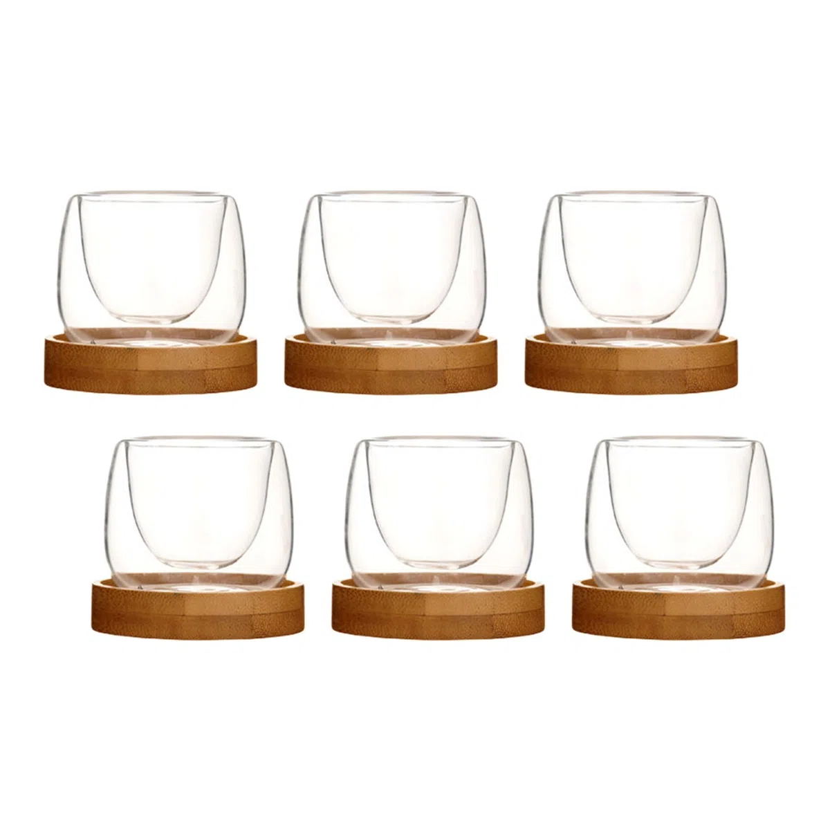 LOVIVER 6 Tazzine da caffè in Vetro a Doppia Parete, Circa 51-60 ml con sottobicchieri, Vetro borosilicato, Tazze per Bicchieri isolanti Trasparenti per tè, Cappuccino, Latte, caffè