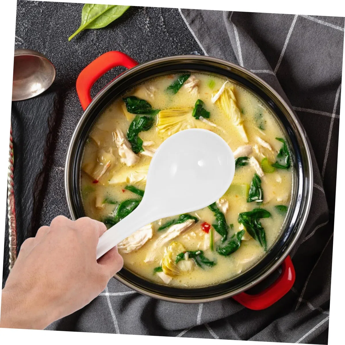 SOLUSTRE Mestolo da Zuppa in Porcellana Bianco da 10,6 Pollici, Impugnatura Comoda, Resistente a Microonde, per Servire Zuppe e Miso in Cucina