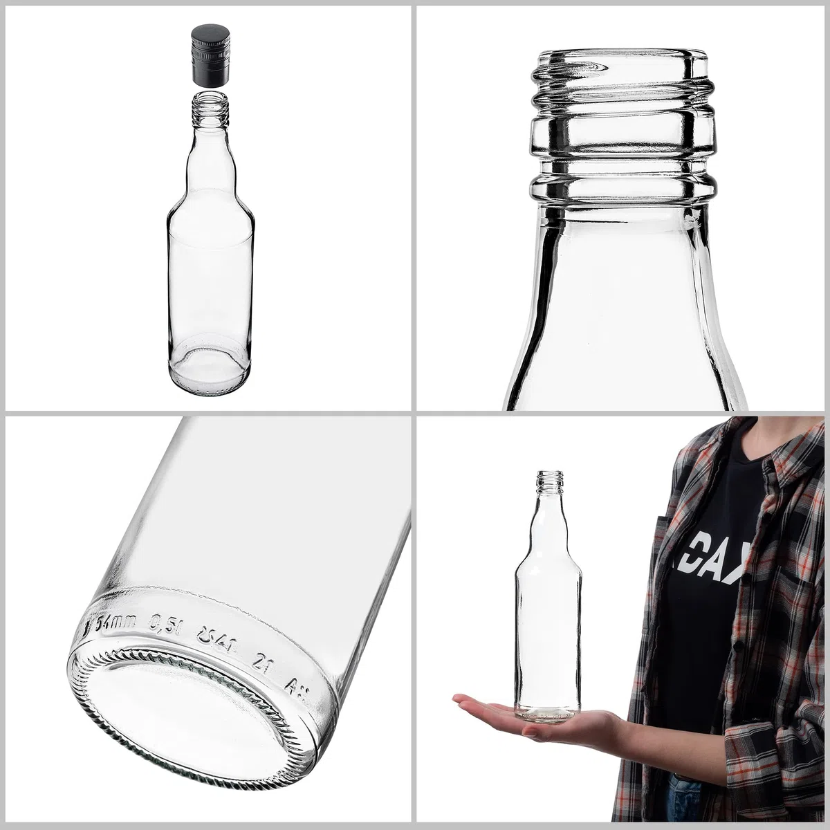 KADAX Set di 10 bottiglie in vetro 500ml con tappo a vite nero, lungo – bottiglie vuote da riempire per succhi, sciroppo, olio e liquore, conservazione alimentare