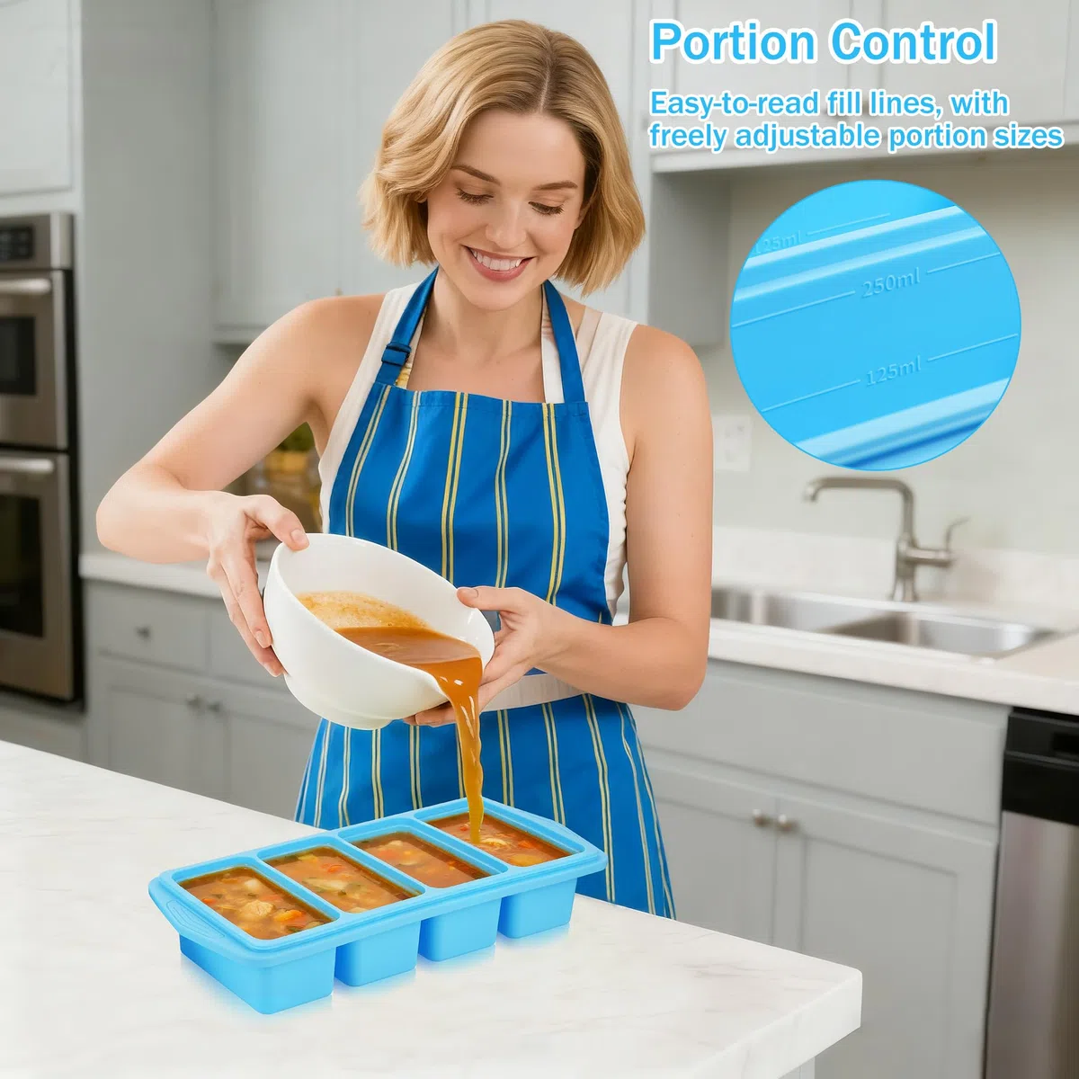 2 Pezzi Vassoio in Silicone Extra Large, Contenitori per Zuppe da Conservare in Freezer, Salse e Preparazioni Alimentari, 1 Tazza/250 ml, Azzurro Cielo (2, Rettangolare)