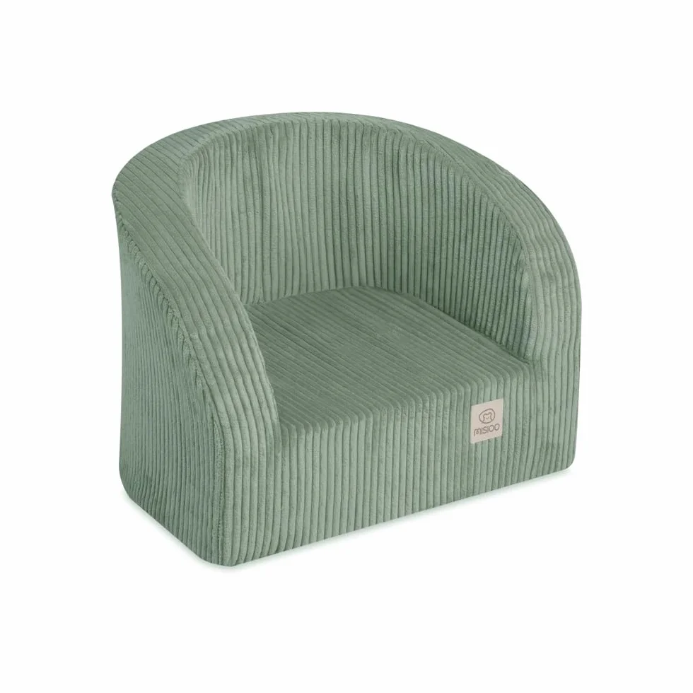MISIOO Poltrona Infantile Scandinava Premium per Bambini, Stabile e Morbida, Imbottitura Ergonomica, 40 x 53 x 36 cm, Verde