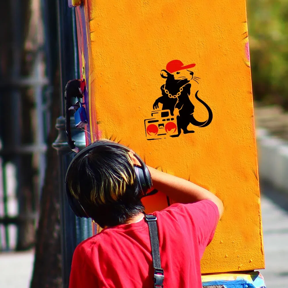 FINGERINSPIRE 12 stencil da disegno Banksy con pennello da 30 x 30 cm, motivo: ragazzi, uomo, angeli, clown, scimpanzé, ratti, pittura a tema Banksy, stencil per dipingere su mobili
