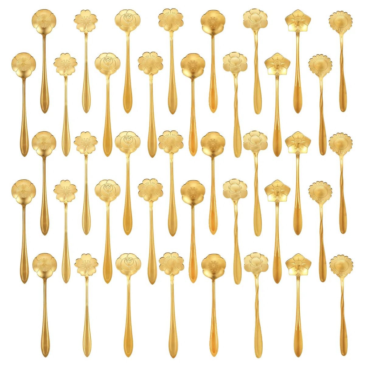 40 cucchiaini da tè in acciaio inox a forma di fiore, cucchiaini da zucchero, 12,7 cm, carini, piccoli cucchiaini da tavola, set da tavola per tè e feste, 8 diversi modelli