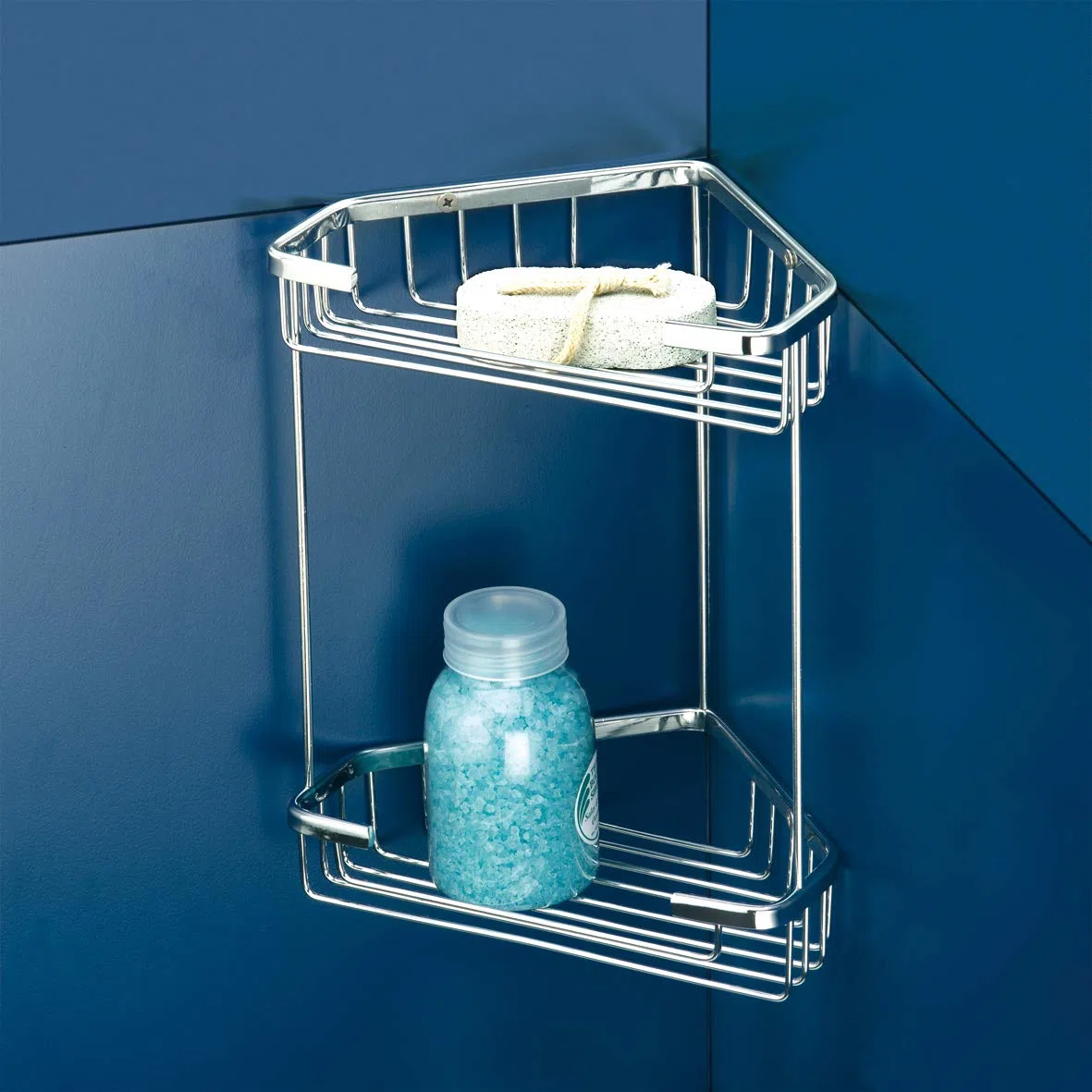 TATAY Porta Sapone per Doccia Mensola Angolare a 2 Livelli in Ottone | Include Viti | Supporta 14 kg | Compatibile con Sistema Senza Fori| Resistente all’Umidità | 17,5 x 17,5 x 26,5 cm – Modello Krom