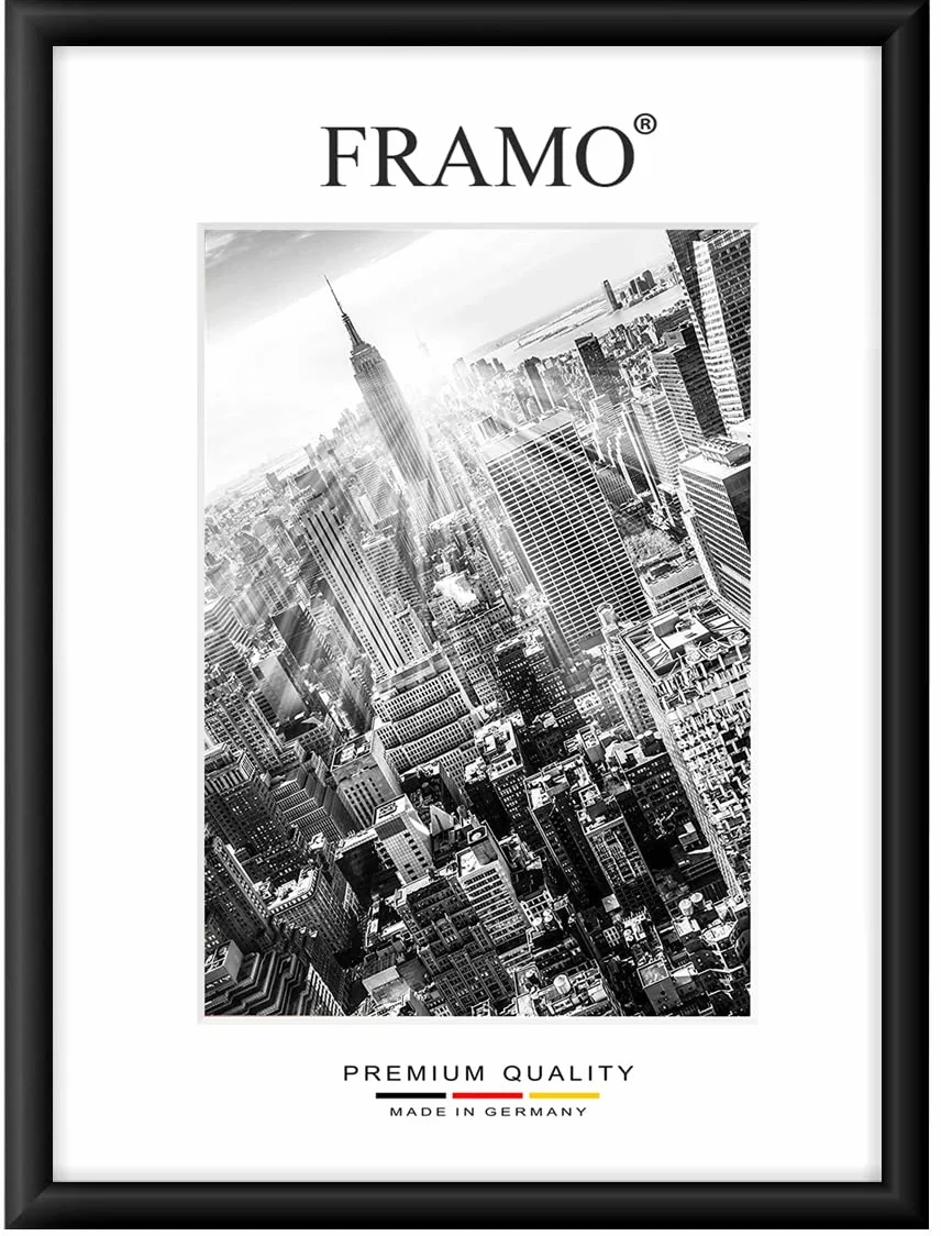 FRAMO 35mm Cornice per Immagini 45 x 31 cm | Nero Opaco | Cornice in MDF Fatta a Mano con lastra di Vetro Artificiale antiriflesso a Prova di Rottura e Robusta Parete Posteriore in MDF