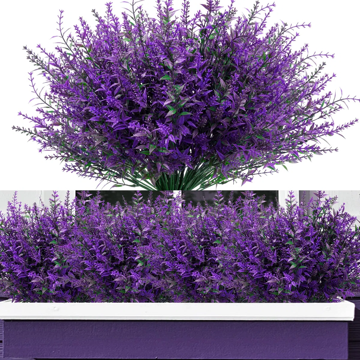 Fiori Artificiali, 12 Mazzi di Fiori di Lavanda Artificiali da Esterno, Piante da Balcone da Giardino Interno Impermeabile UV Protetto Fiori di Plastica, Viola