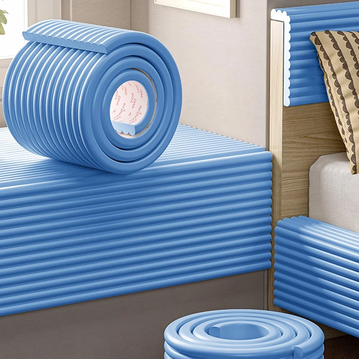 Pannelli Imbottiti Parete Letto, Imbottitura Anti-Collisione della Parete, Pannello da Parete Autoadesivo, Pannello Decorativo Parete per Testiera del Letto, Camera dei Bambini(Blue,20 cm x 2 m 1pc)