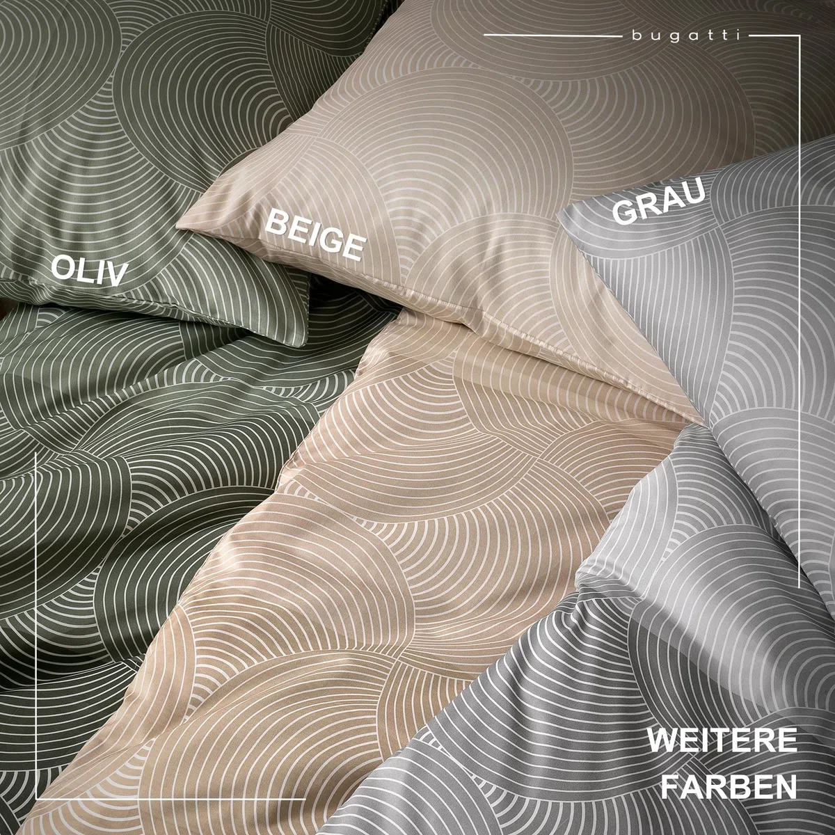 bugatti Biancheria da letto 135 x 200 cm, 100% cotone, chiusura lampo, morbida e lavabile, biancheria da letto in raso makò, motivo a cerchi, verde grafico