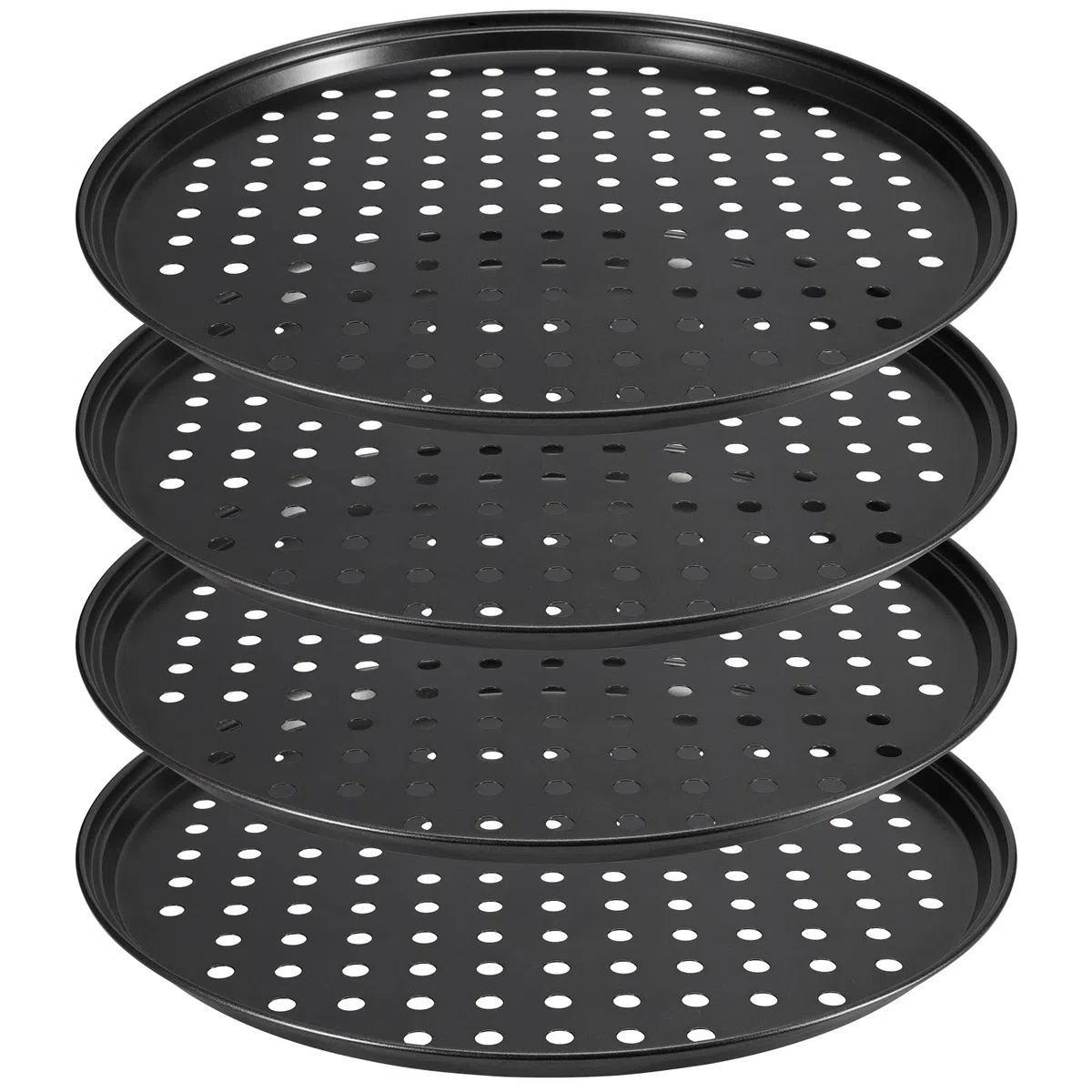 Confezione da 4 Vassoi Antiaderenti per Pizza da 25,4 cm, Teglia Rotonda con Fori per Forno, 26 cm x 1,5 cm, Nero