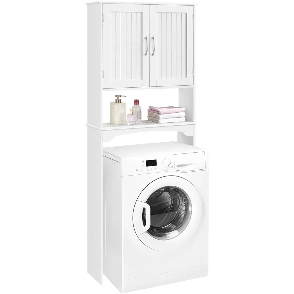 Yaheetech Mobile per Lavatrice Mobiletto da Terra sopra WC Scaffale sopra Toilette con Ripiano e Ante Organizzatore Bagno Design Moderno 75 x 23 x 180 cm
