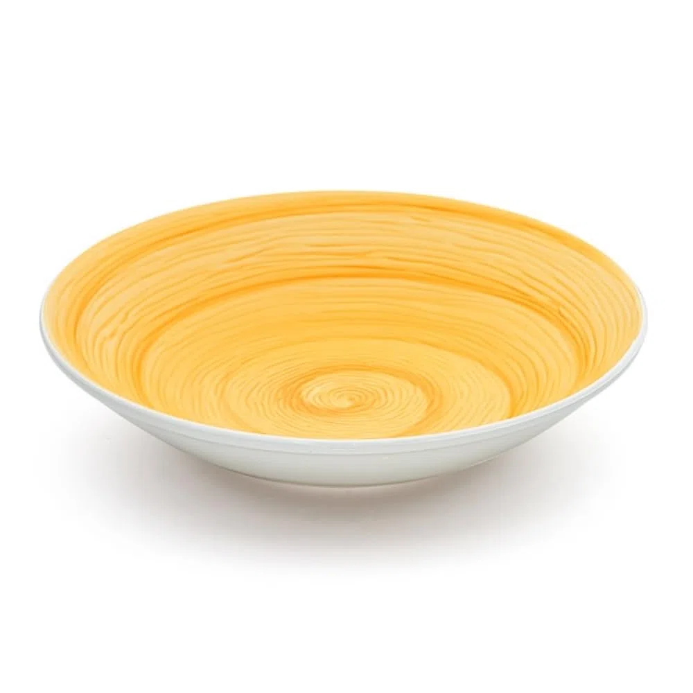 Generico Memento Table Set 6 piatti Fondi 23 cm in ceramica Made in Italy, dipinti a mano (Giallo, Fondi)