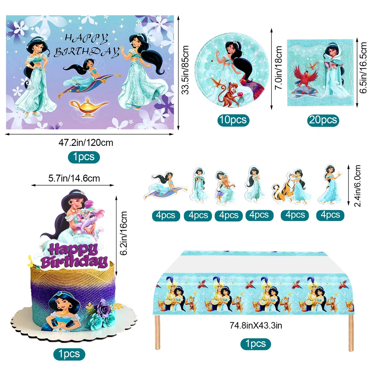 Decorazioni Jasmine Compleanno, Jasmine Stoviglie, Piatti Tovaglioli Di Carta, Principessa Cake Topper, Deco Striscione, Sfondo Compleanno, Decorazioni Festa