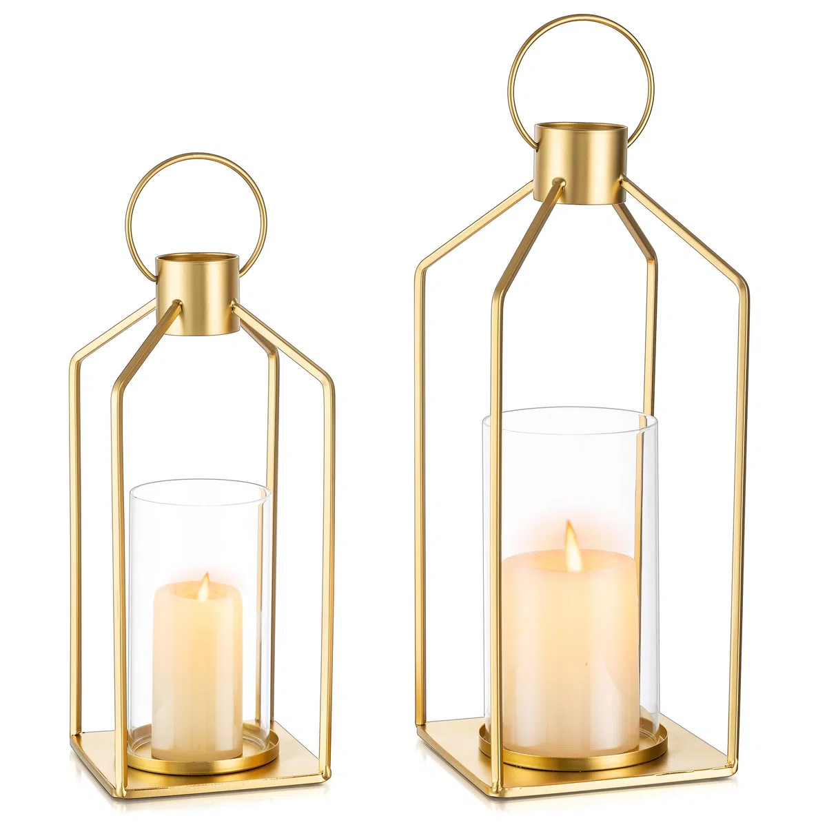 Portacandele in oro con cilindro in vetro: set da 2 candelabri, portacandele antivento, decorazione moderna per matrimoni, soggiorno, armadio