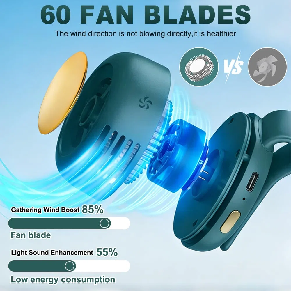 Ventilatore portatile senza pale, piccolo ventilatore a clip, ricaricabile con clip in vita e collo, mini ventilatore elettrico senza pale, ventole di raffreddamento per esterni, viaggi