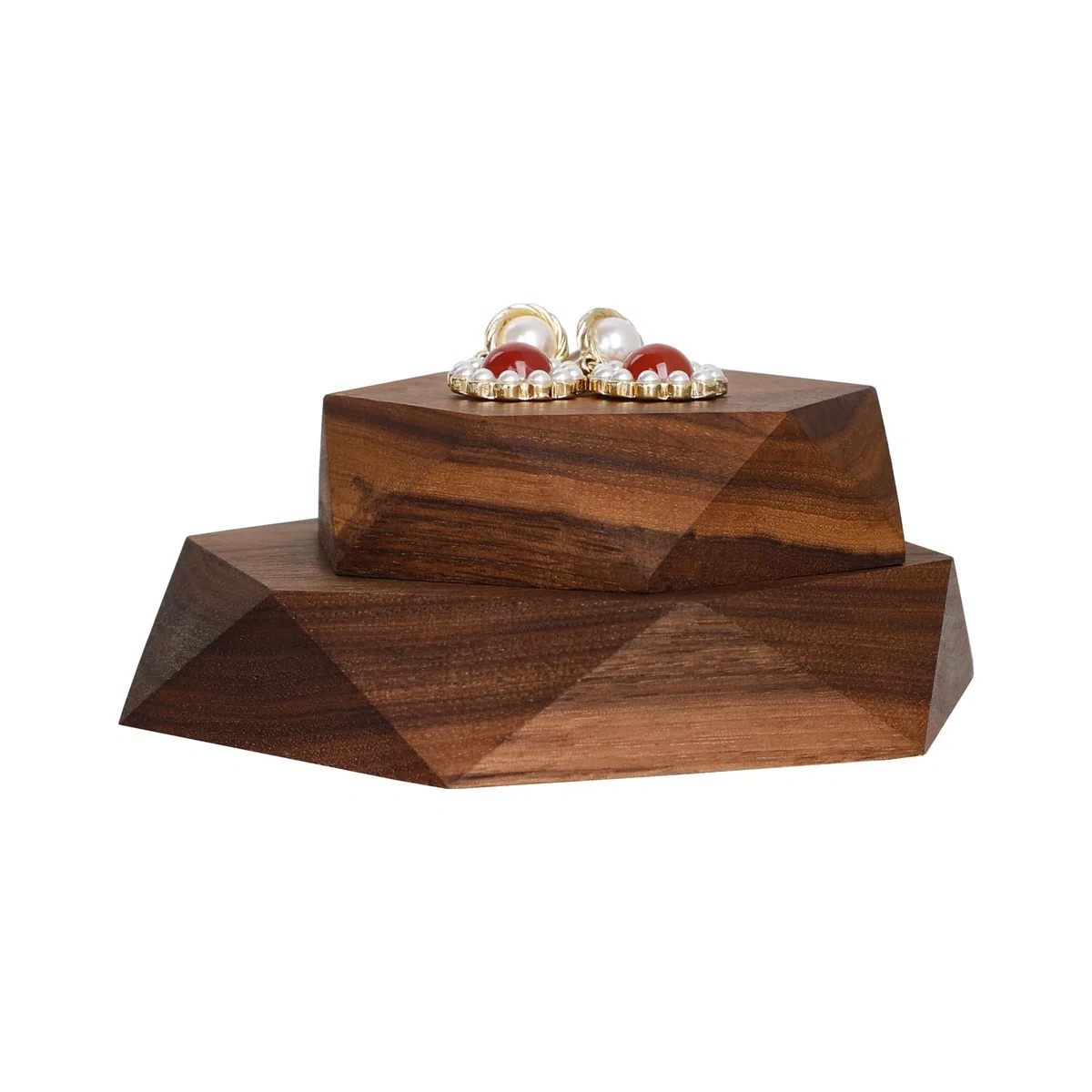 2 vassoi espositori in legno per gioielli, esagono espositore per gioielli, oggetti di scena per negozio di gioielli e fotografie, vassoio esagonale in noce, 2 pezzi